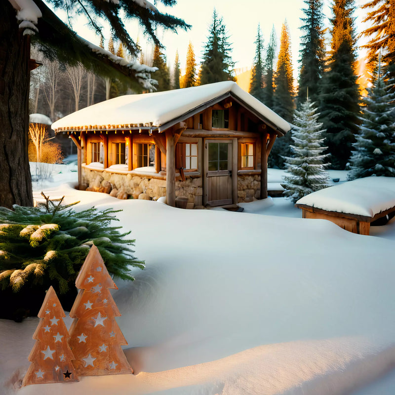 2-er Set Tannenbaum Metall Weihnachten Rost Deko mit Sternen Weihnachtsbaum verrostet zum Hinstellen 68 und 49cm hoch