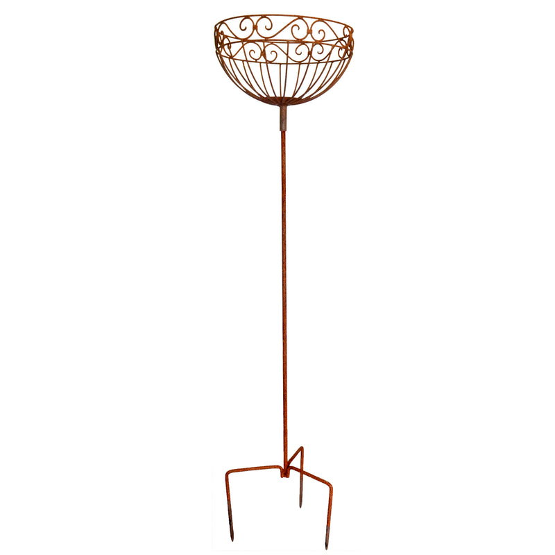 Pflanzschale Pflanzkorb Blumenschale auf Stab Blumentopfständer Pflanzgefäß rund Metall Eisen verrostet mit 3 Spießen 116cm hoch 30cm Durchmesser
