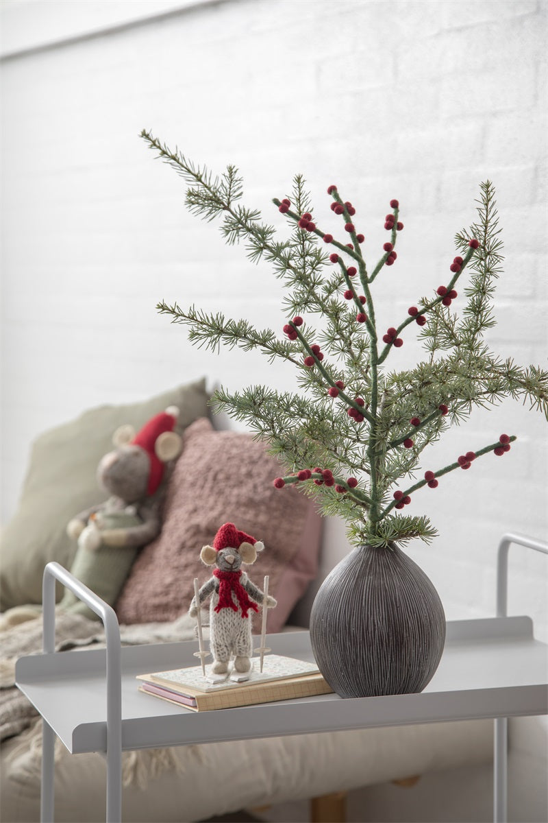 Deko Blume Zweig mit dunkelroten Beeren aus Filz Ostern Osterdeko Frühling fairtrade weich 60cm lang leicht unzerbrechlich