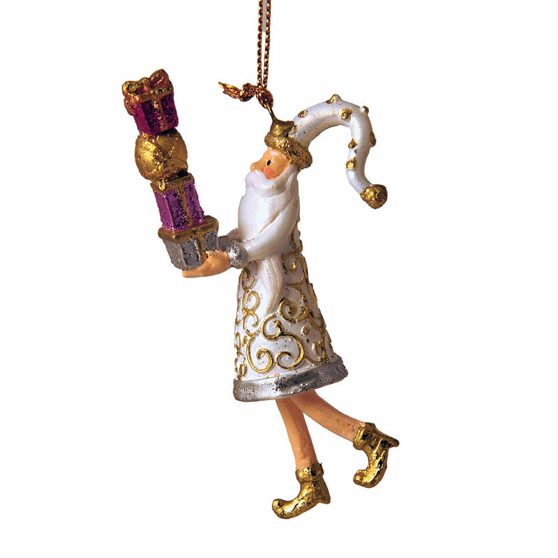Kleiner Gabenträger Weihnachtsmann mit Geschenken mini Weihnachten Deko Hänger Christbaumschmuck 9 cm weiß-gold-silber