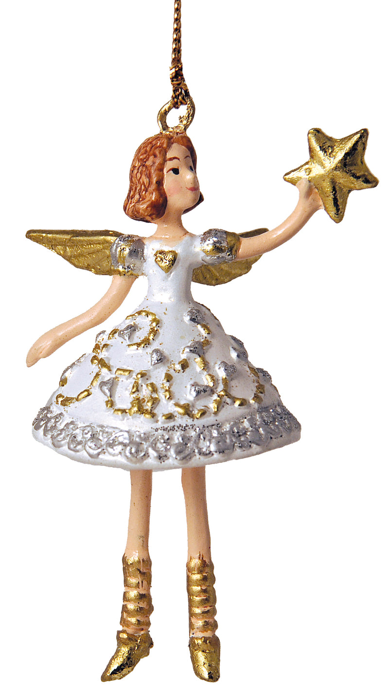 Kleiner Engel mit Stern mini Weihnachten Deko Hänger Christbaumschmuck 8 cm weiß silber gold