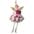 Christbaumschmuck Figur Engel mit langen Beinen und Herz Kleid geblümt Weihnachten Ornament weiß-gold Hänger 12 cm