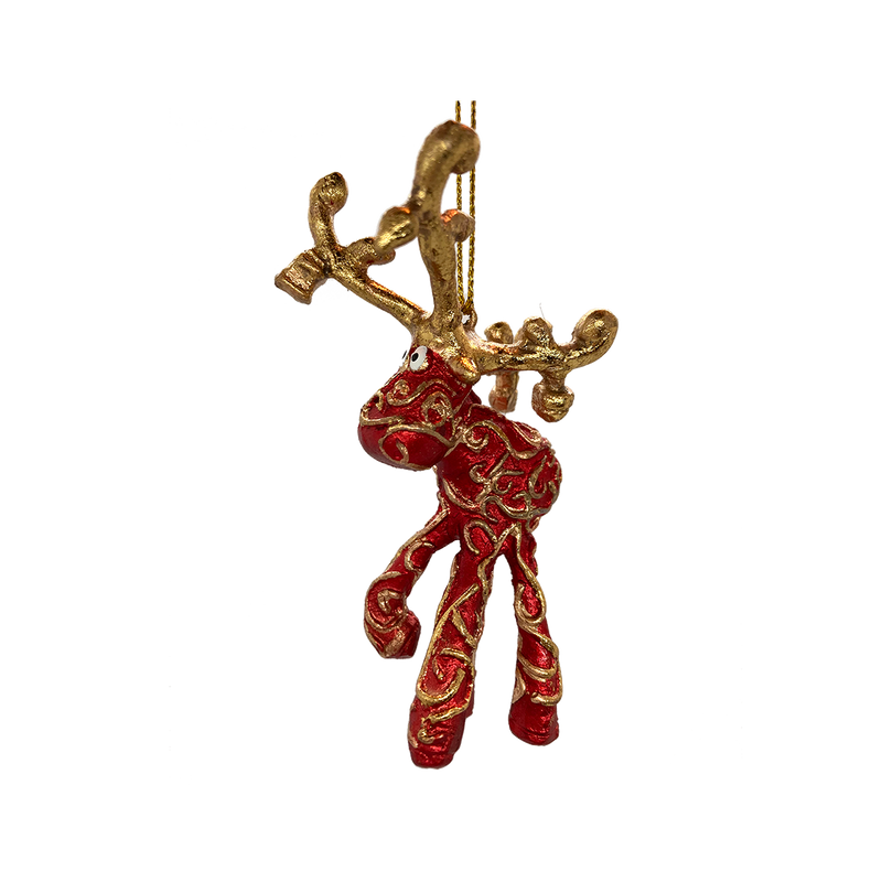 Kleiner Mini Elch Rentier in rot-gold Weihnachten Deko Hänger Christbaumschmuck 9 cm