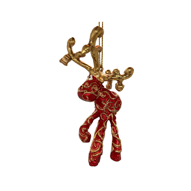 Kleiner Elch Rentier mini Weihnachten Deko Hänger Christbaumschmuck 9 cm rot gold