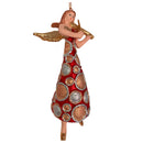 Christbaumschmuck Figur Engel mit Geige und langem Kleid in rot-gold mit Kreisen Ornament Anhänger Weihnachten Baumschmuck 16cm