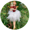 Christbaumschmuck Figur Engel rot-gold mit Geschenken und Federrock Anhänger Weihnachten Baumschmuck 13,5cm