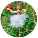 Christbaumschmuck Figur Engel rot-gold-weiß mit Herz und Federrock Anhänger Ornament Weihnachten Baumschmuck 14cm