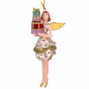 Christbaumschmuck Figur Engel weiß-gold mit Geschenken und kurzem gepunkteten Kleid Hänger Weihnachten Baumschmuck 14cm