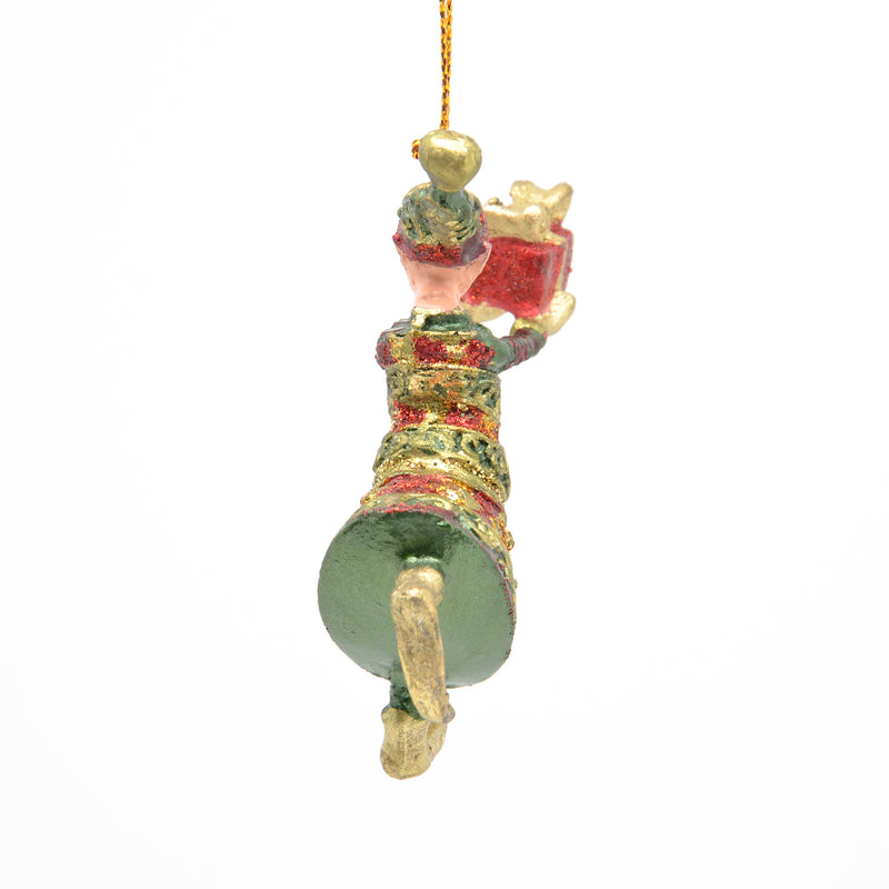 Kleiner Gabenträger Wichtel mit Geschenk mini Weihnachten Deko Hänger Christbaumschmuck 8 cm grün-rot-gold
