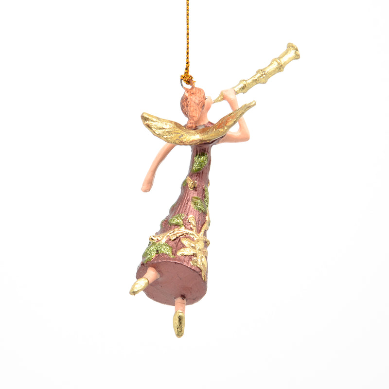 Kleiner Engel mit Flöte Musikengel mini Weihnachten Deko Hänger Christbaumschmuck 8 cm weinrot