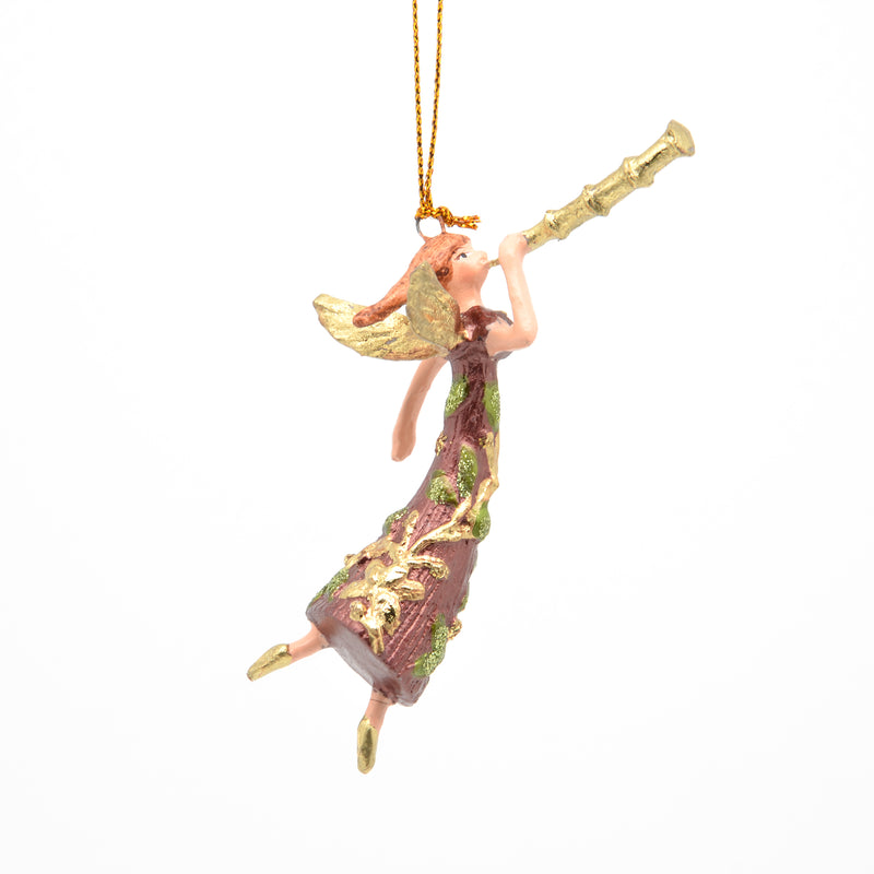Kleiner Engel mit Flöte Musikengel mini Weihnachten Deko Hänger Christbaumschmuck 8 cm weinrot