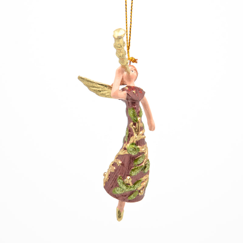 Kleiner Engel mit Flöte Musikengel mini Weihnachten Deko Hänger Christbaumschmuck 8 cm weinrot