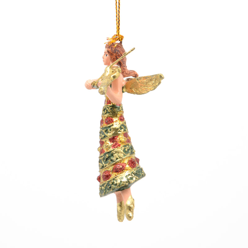Kleiner Engel mit Geige Musikengel mini Weihnachten Deko Hänger Christbaumschmuck 8 cm grün-rot