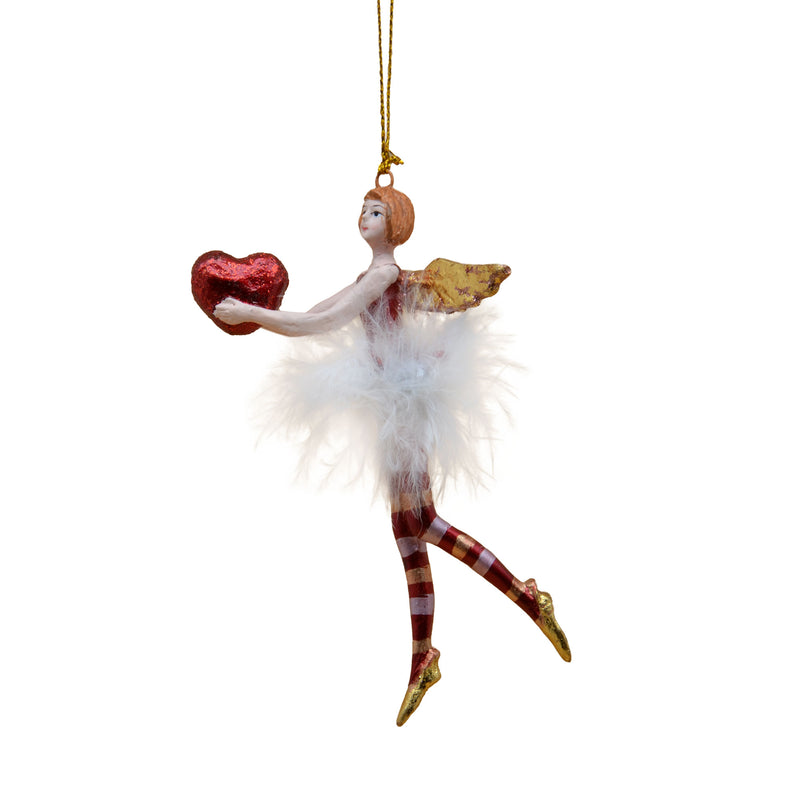 Christbaumschmuck Figur Engel rot-gold-weiß mit Herz und Federrock Anhänger Ornament Weihnachten Baumschmuck 14cm