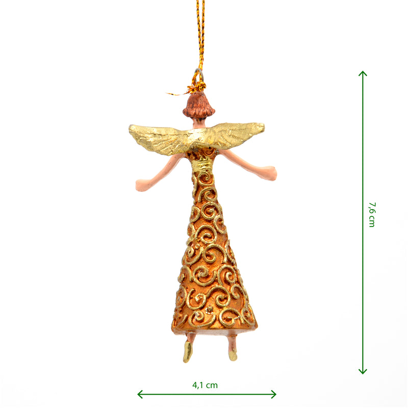 Kleiner Engel mit Flügeln Musikengel mini Weihnachten Deko Hänger Christbaumschmuck 8 cm gold-kupfer