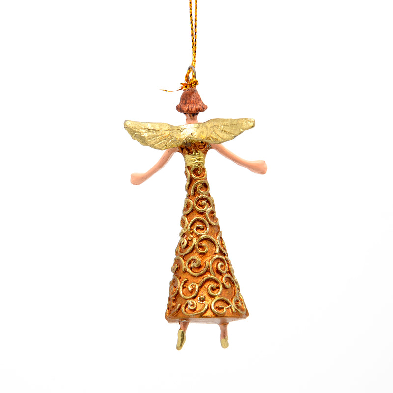 Kleiner Engel mit Flügeln Musikengel mini Weihnachten Deko Hänger Christbaumschmuck 8 cm gold-kupfer