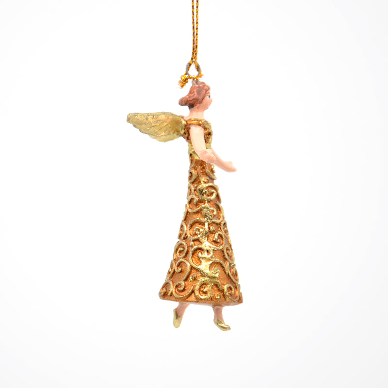 Kleiner Engel mit Flügeln Musikengel mini Weihnachten Deko Hänger Christbaumschmuck 8 cm gold-kupfer
