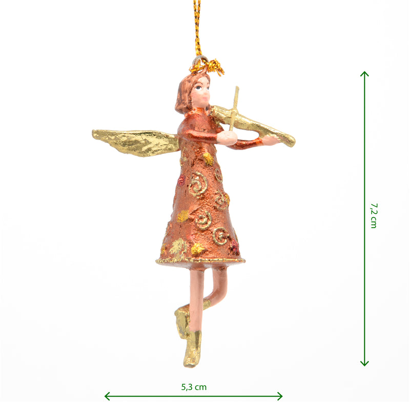 Kleiner Engel mit Geige mini Weihnachten Deko Hänger Christbaumschmuck 8 cm kupfer