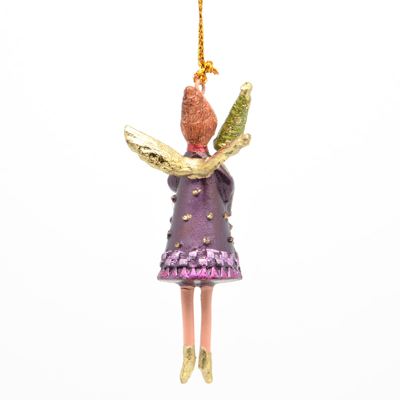 Kleiner Engel mit Weihnachtsbaum mini Weihnachten Deko Hänger Christbaumschmuck 8 cm weinrot violett