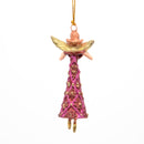 Kleiner Engel mit Horn Musikengel mini Weihnachten Deko Hänger Christbaumschmuck 8 cm pink-gold