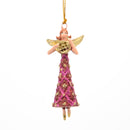 Kleiner Engel mit Horn Musikengel mini Weihnachten Deko Hänger Christbaumschmuck 8 cm pink-gold