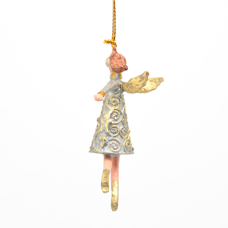 Kleiner Engel mit Fanfare mini Weihnachten Deko Hänger Christbaumschmuck 8 cm silber gold