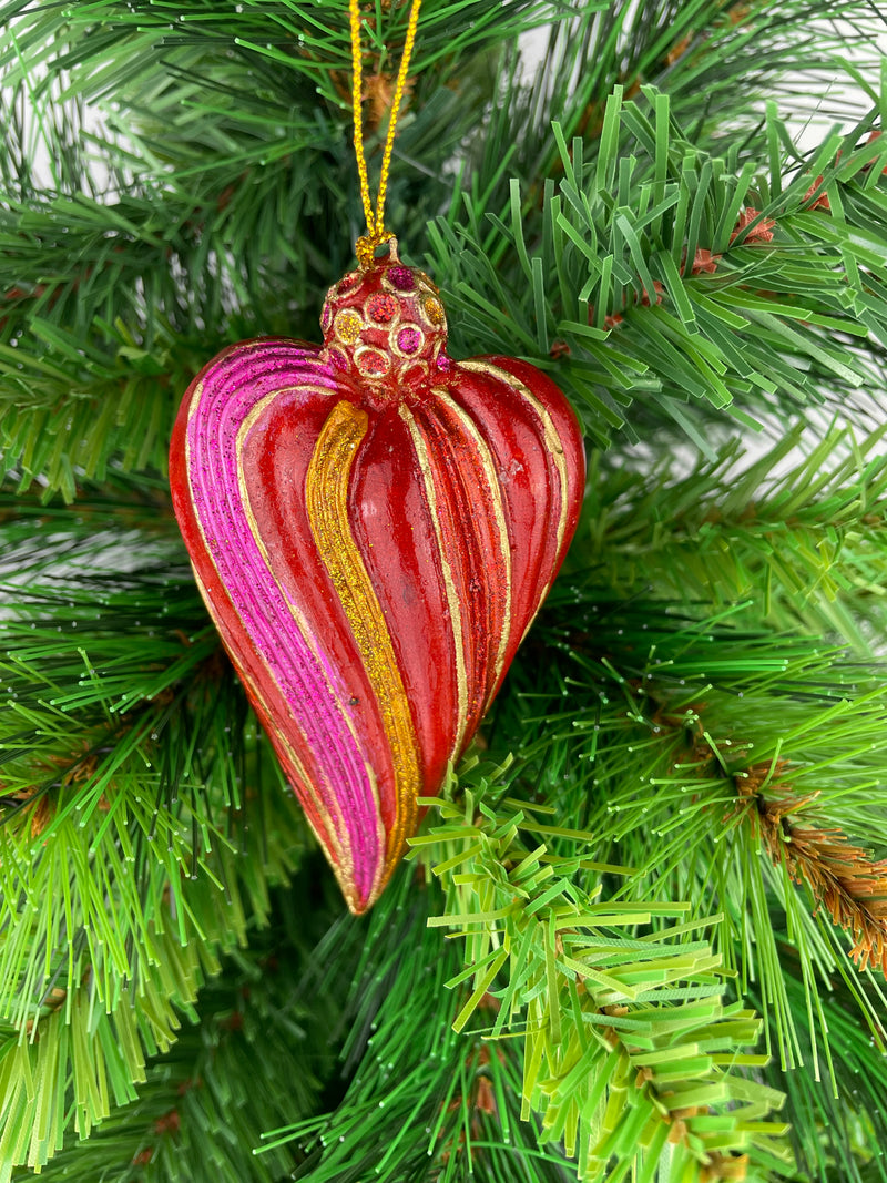 Figur Deko Herz schmal rot-pink-gold gestreift Hänger Ostern Frühling Weihnachten