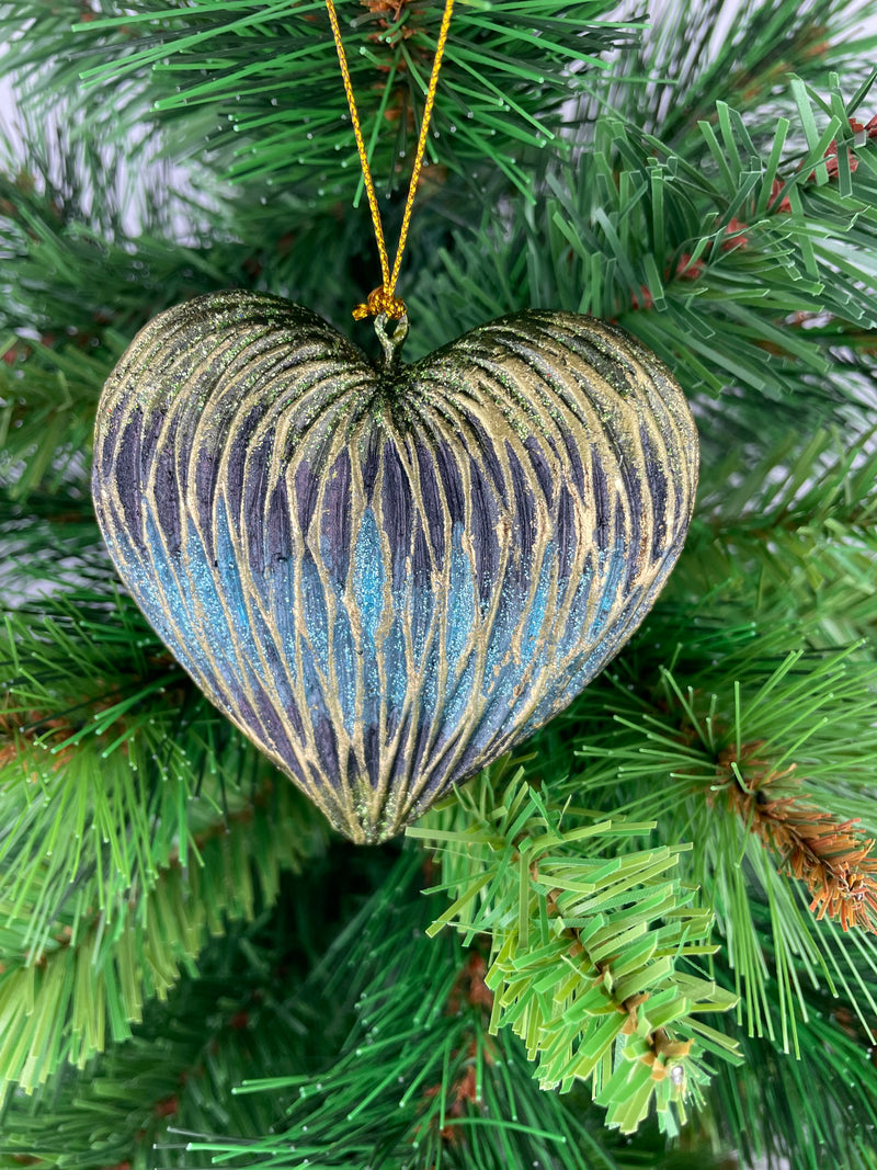Figur Deko Herz blau-gold 8,5cm breit Hänger Ostern Frühling Weihnachten
