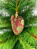 Christbaumschmuck Figur Deko Herz breit rot-grün-gold blumig Weihnachten Handarbeit 10,5cm hoch