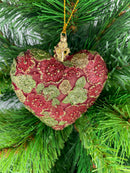 Christbaumschmuck Figur Deko Herz breit rot-grün-gold blumig Weihnachten Handarbeit 10,5cm hoch