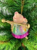 Christbaumschmuck Figur Schwein Sportler fitnessstudio handbemalt Weihnachten Baumschmuck Deko Anhänger Christbaumschmuck 11 cm (pink-grün-gold)