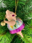 Christbaumschmuck Figur Schwein Sportler fitnessstudio handbemalt Weihnachten Baumschmuck Deko Anhänger Christbaumschmuck 11 cm (pink-grün-gold)