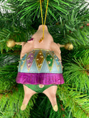 Christbaumschmuck Figur Schwein Sportler fitnessstudio handbemalt Weihnachten Baumschmuck Deko Anhänger Christbaumschmuck 11 cm (pink-grün-gold)