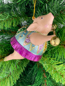 Christbaumschmuck Figur Schwein Sportler fitnessstudio handbemalt Weihnachten Baumschmuck Deko Anhänger Christbaumschmuck 11 cm (pink-grün-gold)