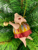 Christbaumschmuck Figur Schwein Sportler fitnessstudio handbemalt Weihnachten Baumschmuck Deko Hänger Christbaumschmuck 11 cm (Gold-rot)