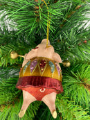 Christbaumschmuck Figur Schwein Sportler fitnessstudio handbemalt Weihnachten Baumschmuck Deko Hänger Christbaumschmuck 11 cm (Gold-rot)