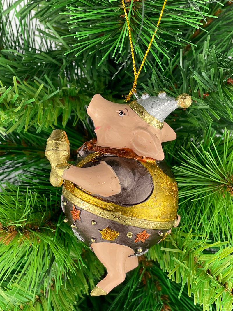 Christbaumschmuck Figur Schwein Sportler fitnessstudio handbemalt Weihnachten Baumschmuck Deko Hänger Christbaumschmuck 10 cm (braun-gold)