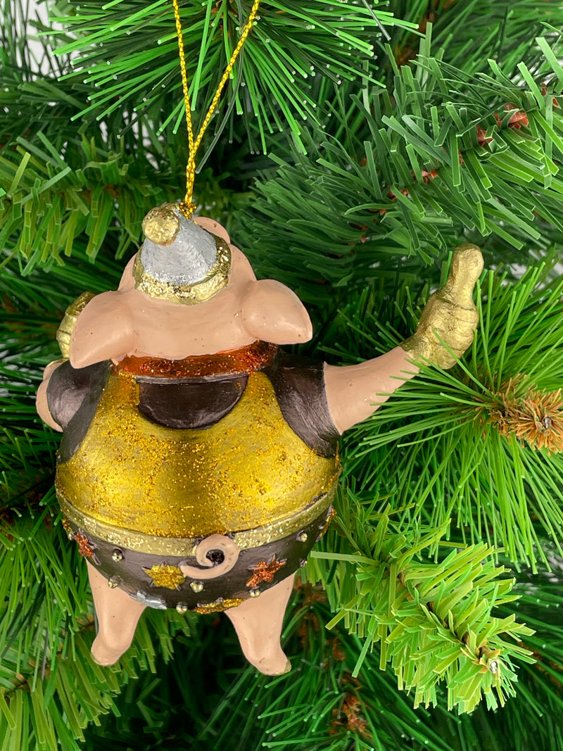 Christbaumschmuck Figur Schwein Sportler fitnessstudio handbemalt Weihnachten Baumschmuck Deko Hänger Christbaumschmuck 10 cm (braun-gold)