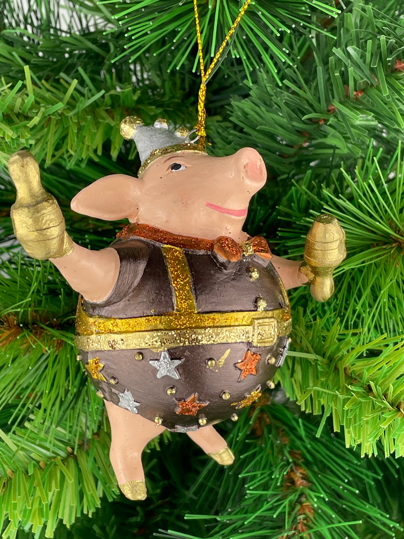Christbaumschmuck Figur Schwein Sportler fitnessstudio handbemalt Weihnachten Baumschmuck Deko Hänger Christbaumschmuck 10 cm (braun-gold)