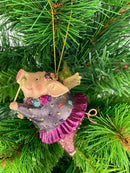 Christbaumschmuck Figur "Schwein mit Flügeln" Hänger Weihnachten pink-gold 10cm