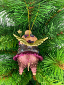 Christbaumschmuck Figur "Schwein mit Flügeln" Hänger Weihnachten pink-gold 10cm