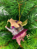 Christbaumschmuck Figur "Schwein mit Flügeln" Hänger Weihnachten pink-gold 10cm