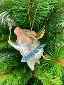 Christbaumschmuck Figur "Schwein mit Flügeln und Stern" Hänger Weihnachten hellblau silber 10cm