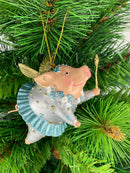 Christbaumschmuck Figur "Schwein mit Flügeln und Stern" Hänger Weihnachten hellblau silber 10cm