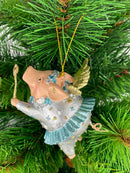 Christbaumschmuck Figur "Schwein mit Flügeln und Stern" Hänger Weihnachten hellblau silber 10cm