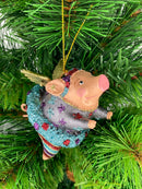 Christbaumschmuck Figur "Schwein mit Flügeln" Hänger blau-rot-lila-gold Weihnachten 10cm