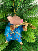 Christbaumschmuck Figur Schwein Musikant Musiker Musikinstrumente handbemalt Weihnachten Baumschmuck Deko Hänger Christbaumschmuck 12 cm (blau)