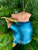 Christbaumschmuck Figur Schwein Musikant Musiker Musikinstrumente handbemalt Weihnachten Baumschmuck Deko Hänger Christbaumschmuck 12 cm (blau)