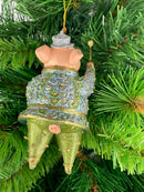 Christbaumschmuck Figur Musiker Schwein mit Trommel Musikant  handbemalt Weihnachten Baumschmuck Deko Hänger Christbaumschmuck 11cm (hellblau-grün-gold)