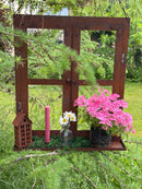 Dekofenster Fenster mit Kette Metall Garten Dekoration Rost verrostet zum Stellen oder Hängen H/B/T: 60x52x10 cm